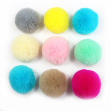 Natural rabbit fur pom poms Women Bag Charm 8cm Fur Pom Pom Ball with Elastic